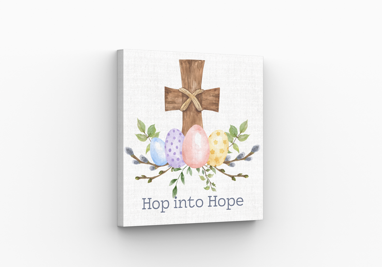 Canvas with Easter design featuring eggs and a cross on a white background