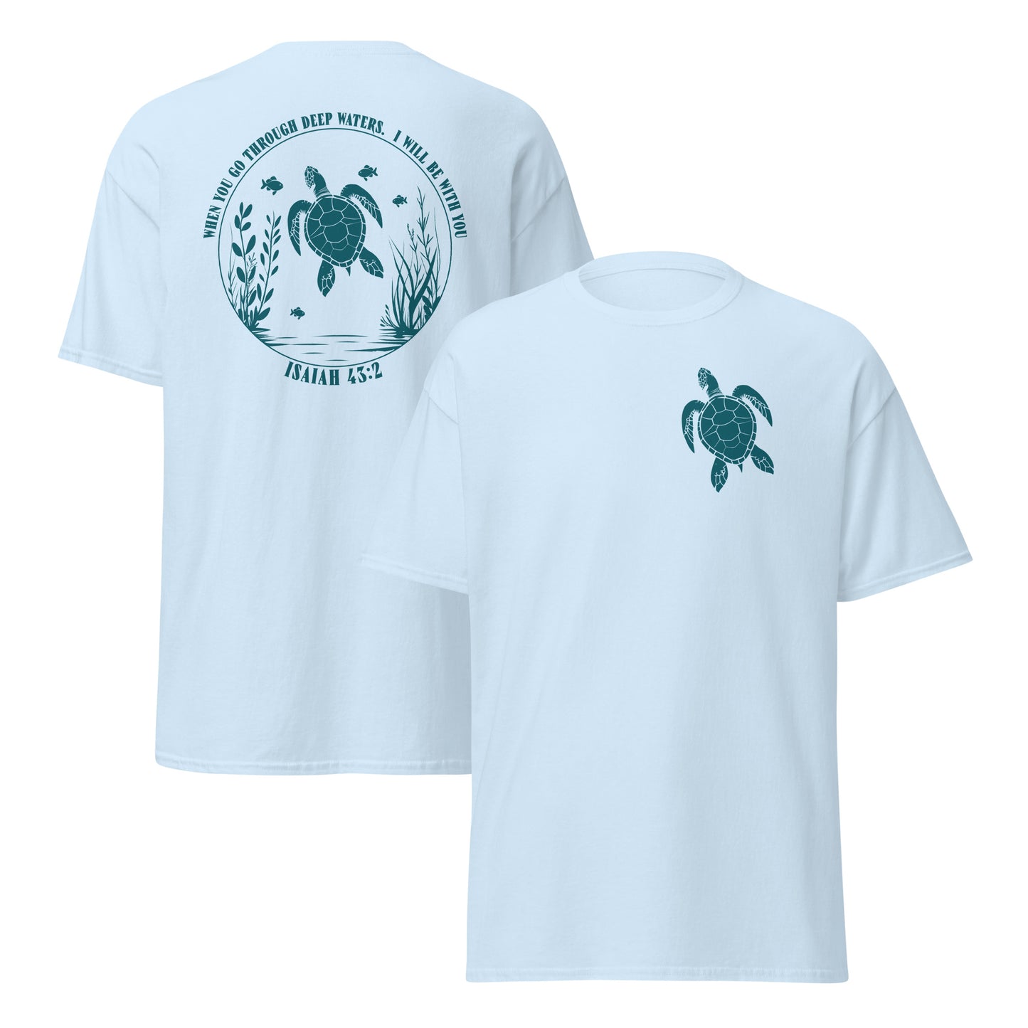 The 100% cotton unisex Christian Turtle-Isaiah 43:2-Chirstian Bible Quotes, Turtle t-shirt