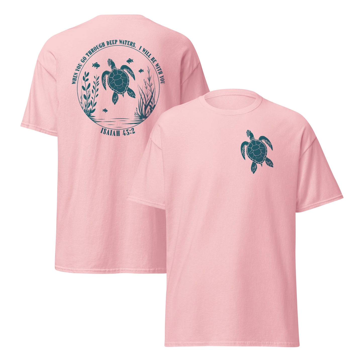 The 100% cotton unisex Christian Turtle-Isaiah 43:2-Chirstian Bible Quotes, Turtle t-shirt