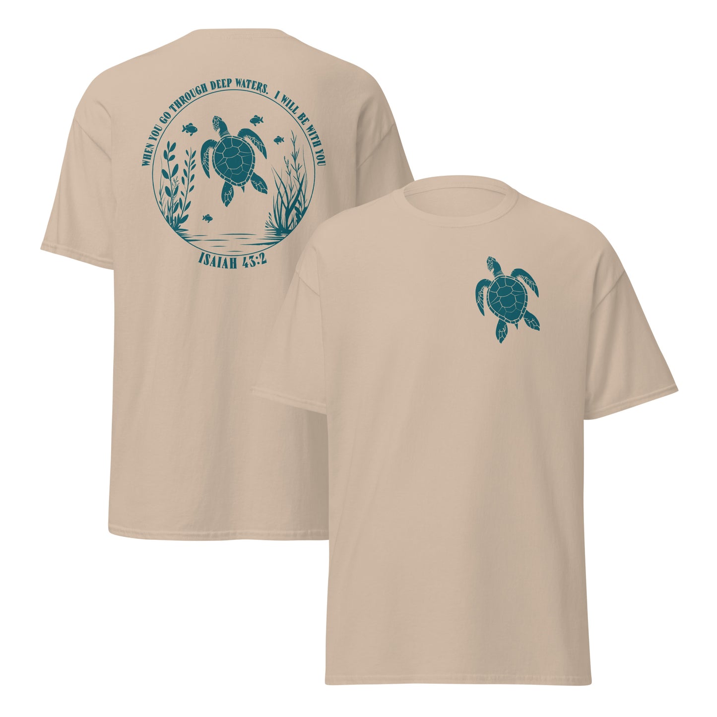 The 100% cotton unisex Christian Turtle-Isaiah 43:2-Chirstian Bible Quotes, Turtle t-shirt