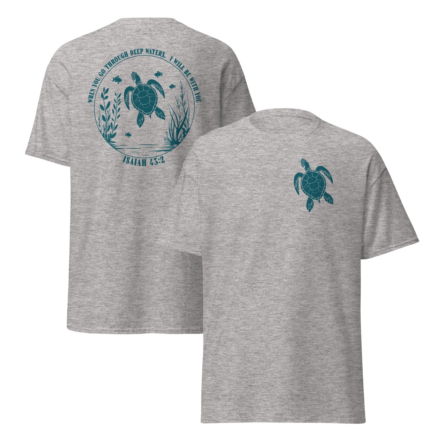 The 100% cotton unisex Christian Turtle-Isaiah 43:2-Chirstian Bible Quotes, Turtle t-shirt