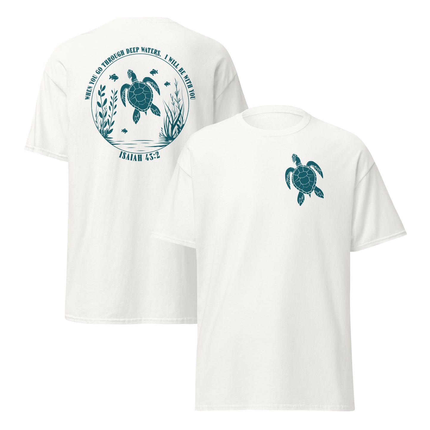 The 100% cotton unisex Christian Turtle-Isaiah 43:2-Chirstian Bible Quotes, Turtle t-shirt