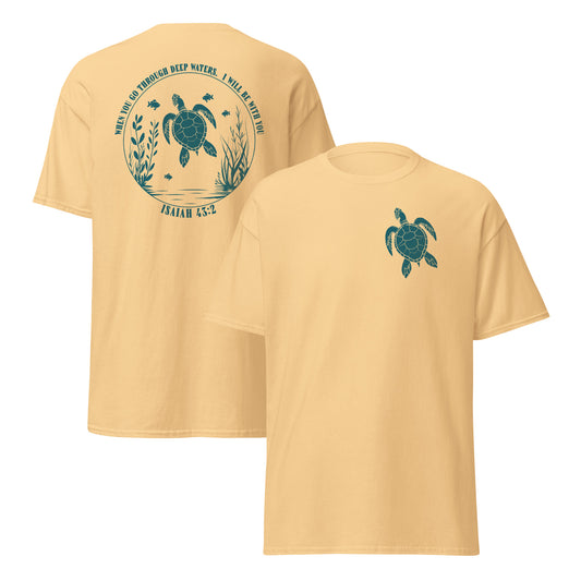 The 100% cotton unisex Christian Turtle-Isaiah 43:2-Chirstian Bible Quotes, Turtle t-shirt