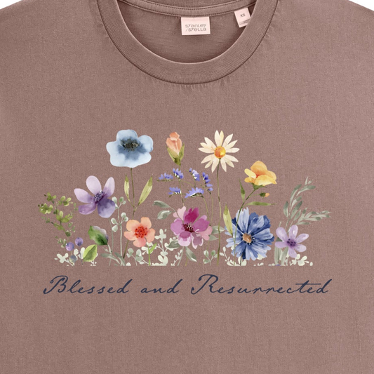 Blessed & Resurrected Spring Flowers Christian Tee