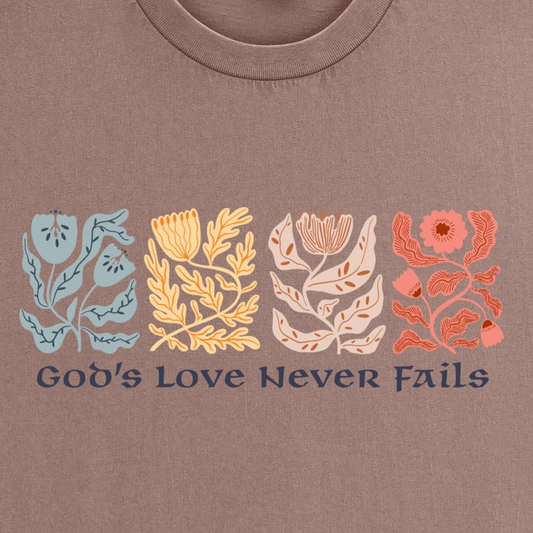 Boho Christian Shirt - God's Love Never Fails | Vintage Tee