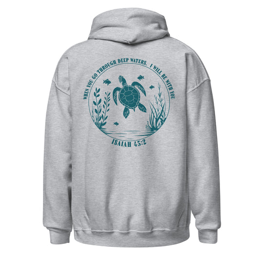 Christian Turtle Hoodie, Bible Verse Hoodie, Ocean Faith Hoodie, Isaiah 43:2 Hoodie